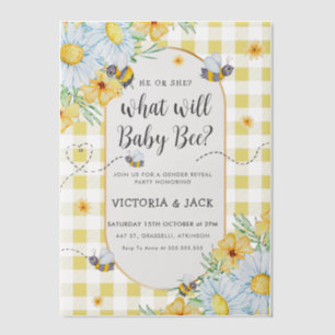 Wat zal Baby Bee Yellow Gingham Gender onthullen? Vellum Uitnodigingen