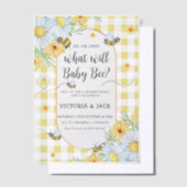 Wat zal Baby Bee Yellow Gingham Gender onthullen? Vellum Uitnodigingen (Offset)
