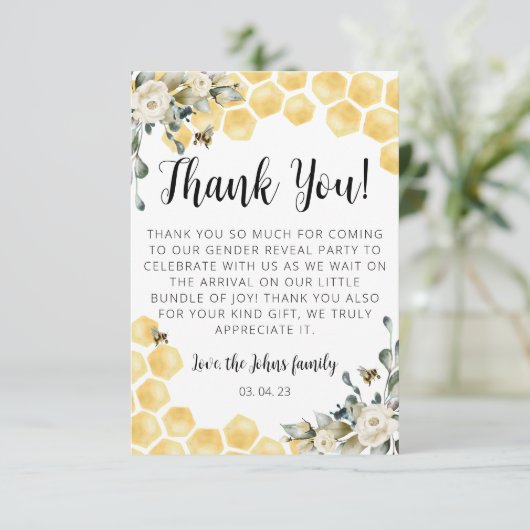 Wat zal baby gender onthullen Dankjewel Card. I Kaart (Staand voorkant)