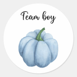 Wat zal baby zijn team jongen pompoen ronde sticker