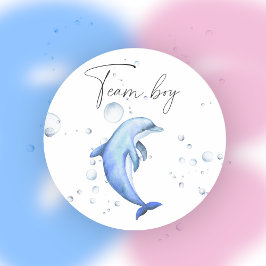 Wat zal de baby zijn team jongen  ronde sticker