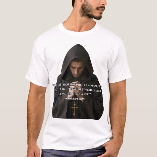 Wat zal het een mens baten t-shirt (Voorkant)