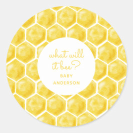Wat zal het zijn? Geel neutraal Baby shower Ronde Sticker