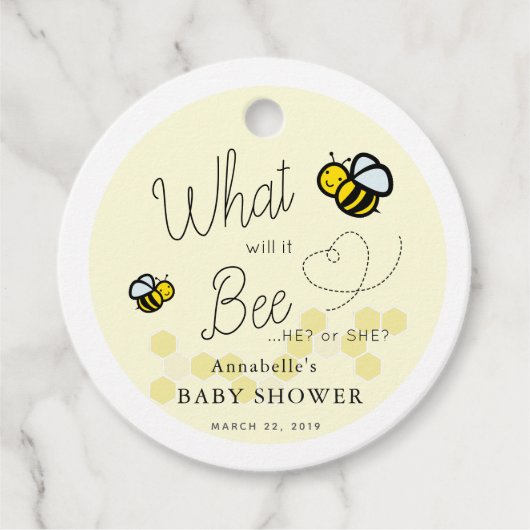 Wat zal het zijn Gender Reveal Yellow Baby shower Bedankjes Labels (Voorkant)