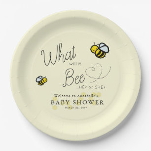 Wat zal het zijn Gender Reveal Yellow Baby shower Papieren Bordje