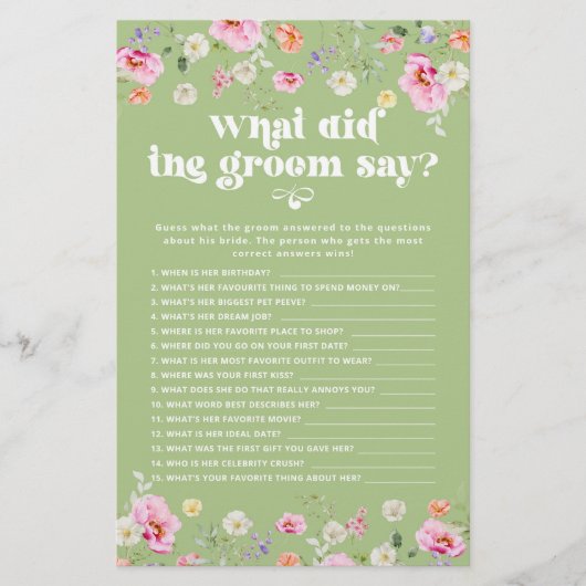 Wat zei de bruidegom salie groen wildflower spel (Voorkant)