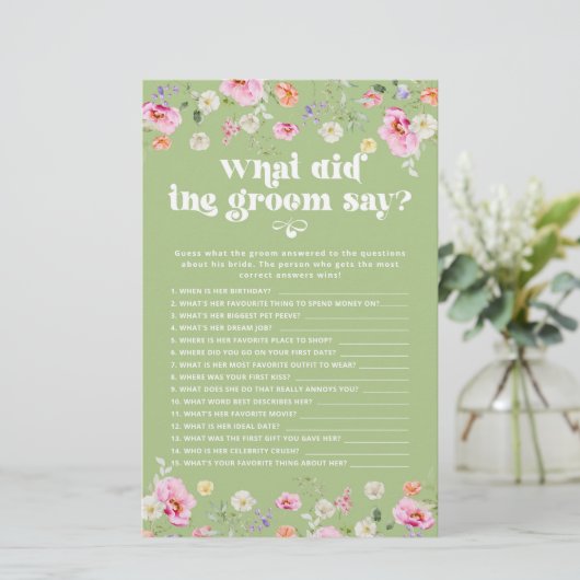 Wat zei de bruidegom salie groen wildflower spel (Staand voorkant)