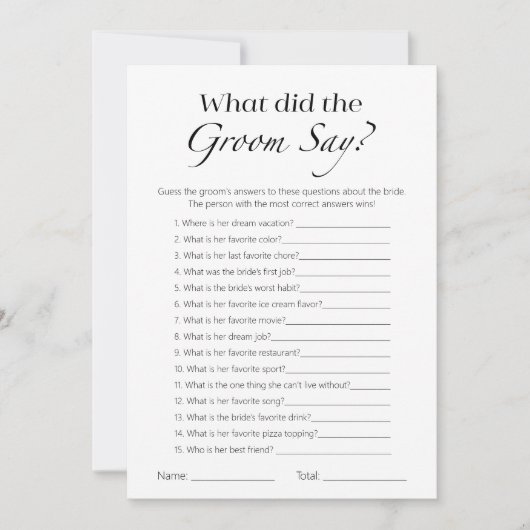 Wat zei de bruidegom Vrijgezellenfeest spel Kaart (Voorkant)