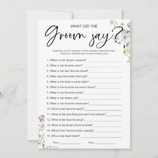 Wat zei de bruidegom Vrijgezellenfeest spel Kaart (Voorkant)