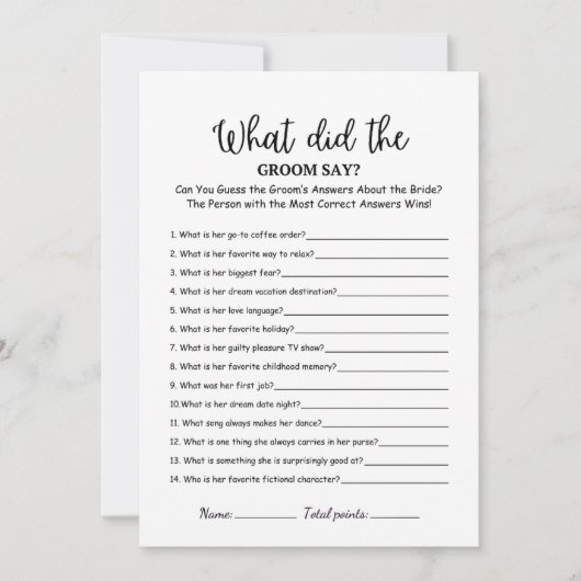 Wat zei de bruidegom vrijgezellenfeest Spelkaart (Voorkant)