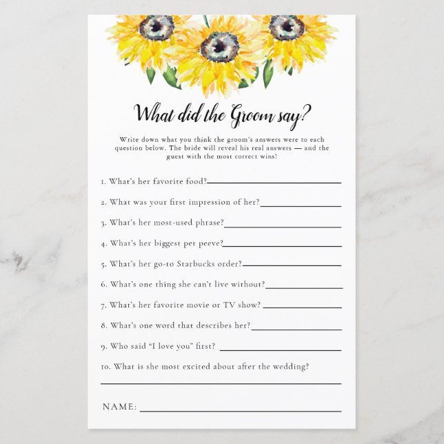 Wat zei de bruidegom Vrijgezellenfeest zonnebloem (Voorkant)