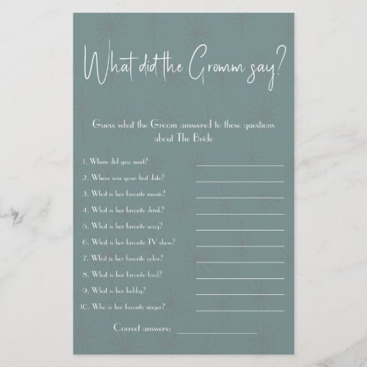 Wat zei de Groom? Shower Game Flyer (Voorkant)