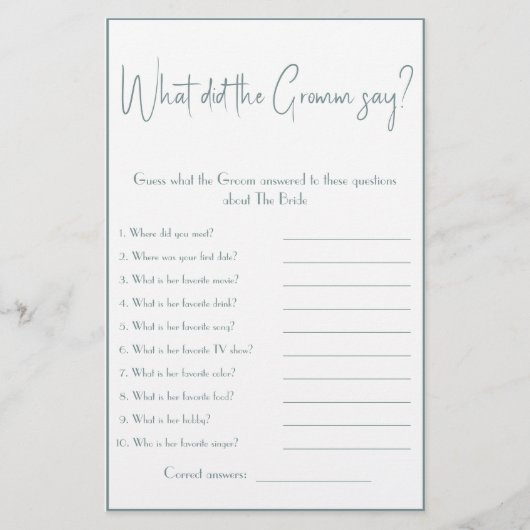 Wat zei de Groom? Shower Game Flyer (Voorkant)