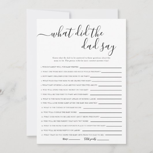 Wat zei de vader Baby shower spel Kaart (Voorkant)