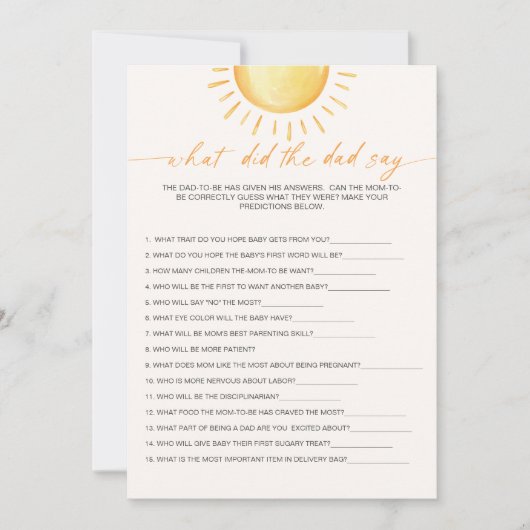 Wat zei de vader over het Baby shower Sunshine? Kaart (Voorkant)