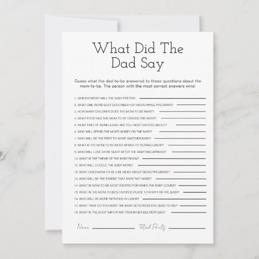 Wat zei de vader over minimalistisch Baby shower s Feestdagenkaart (Voorkant)