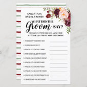 Wat zei Groom Marsala Vrijgezellenfeest Game (Voorkant / Achterkant)