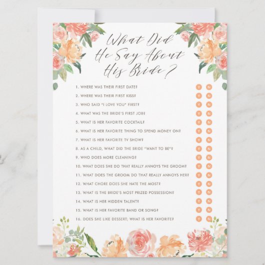 Wat zei hij over zijn Bride Shower Game? Kaart (Voorkant)