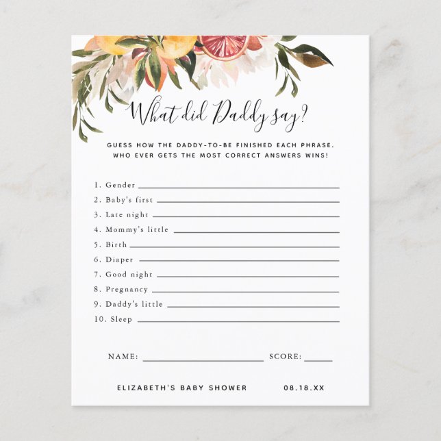 Wat zei papa | Baby Shower Spel (Voorkant)