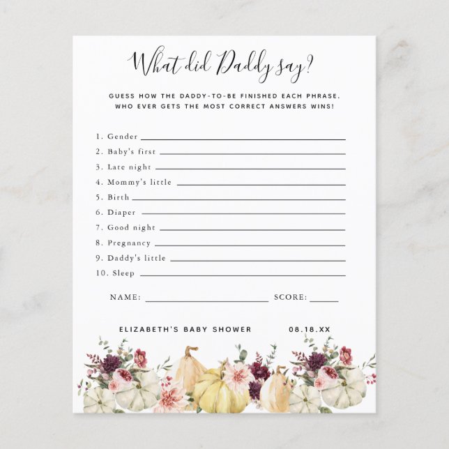 Wat zei papa | Baby Shower Spel (Voorkant)