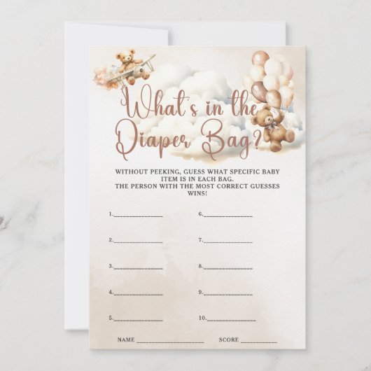 WAT ZIT ER IN DE LUIERZAK BABY SHOWER GAME BEER KAART (Voorkant)