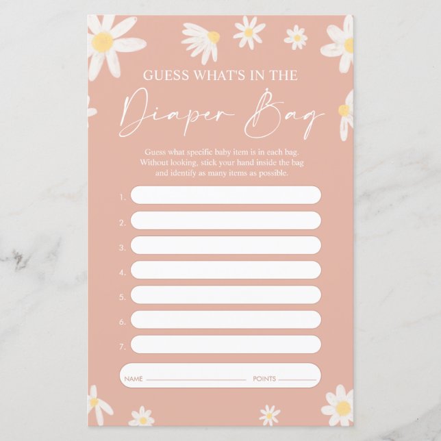 Wat zit er in het luiertas spel, Daisy Baby Shower (Voorkant)