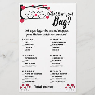 Wat zit er in je Bag Shower Game Card Love Bird? Flyer