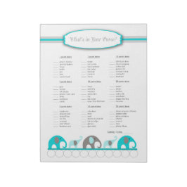 Wat zit er in je handtas Elephant Baby shower Game Notitieblok