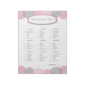 Wat zit er in je handtas? Roze grijs Dahlia Game Notitieblok (Linkerzijde)