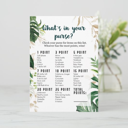 Wat zit er in je handtas Safari Baby shower Game? Kaart (Staand voorkant)