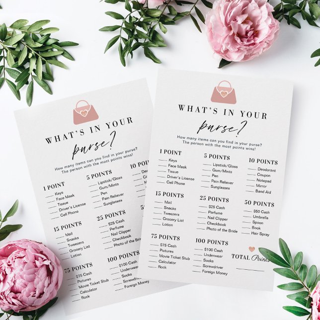 Wat zit er in je handtas Stijlvol bruidsdouche spe (What's in Your Purse Stylish Bridal Shower Game)