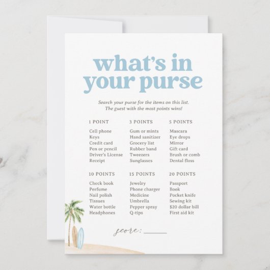 Wat zit er in je portemonnee Baby Beach Shower spe Kaart (Voorkant)