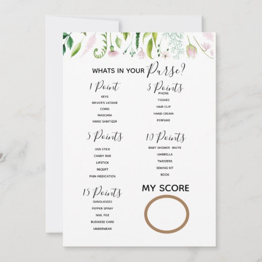 Wat zit er in je portemonnee baby shower spel moed kaart (Voorkant)