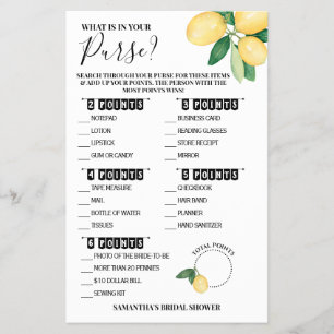 Wat zit er in je Purse Lemons Shower Game Card? Flyer