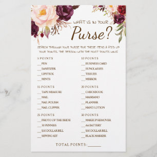 Wat zit er in je Purse Marsala Shower Game Card? Flyer