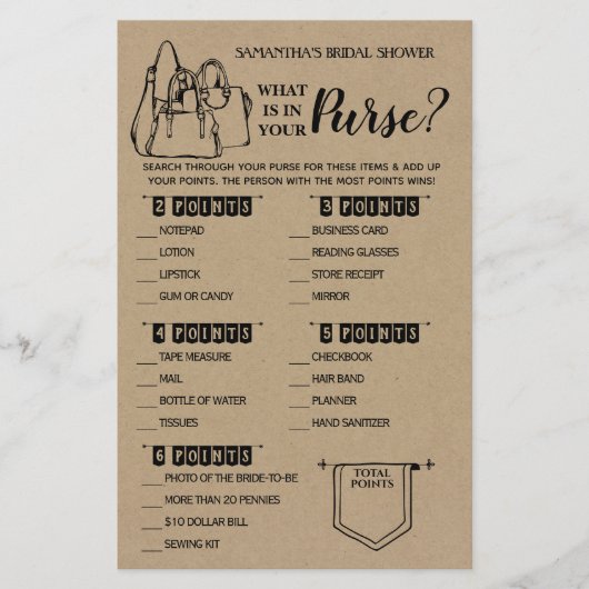 Wat zit er in je Purse Rustic Vrijgezellenfeest Ga Flyer (Voorkant)