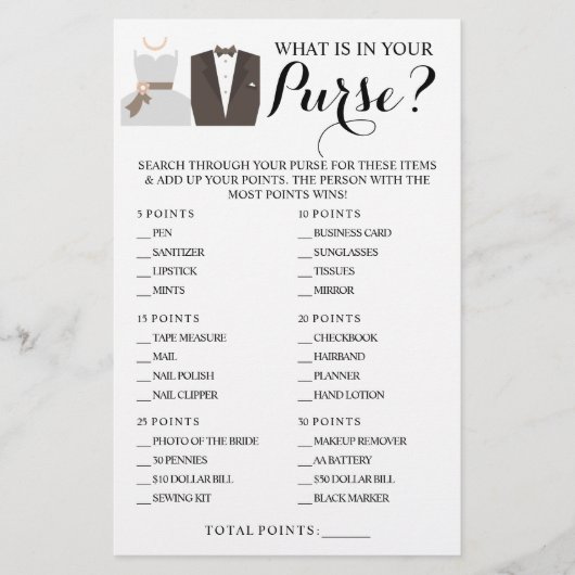 Wat zit er in je Purse Shower Game Card? Flyer (Voorkant)