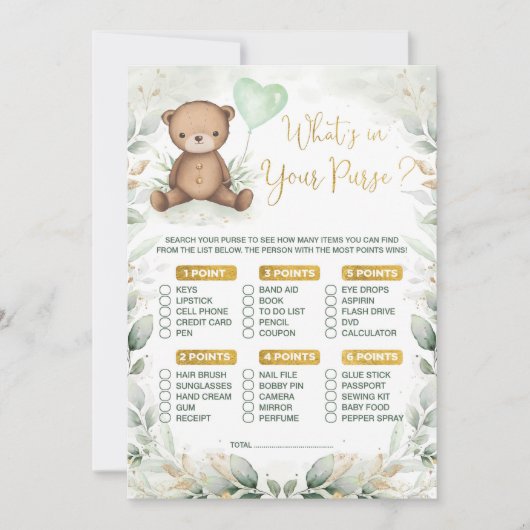 Wat zit er in je Purse Teddy Bear Ballonspel? Kaart (Voorkant)