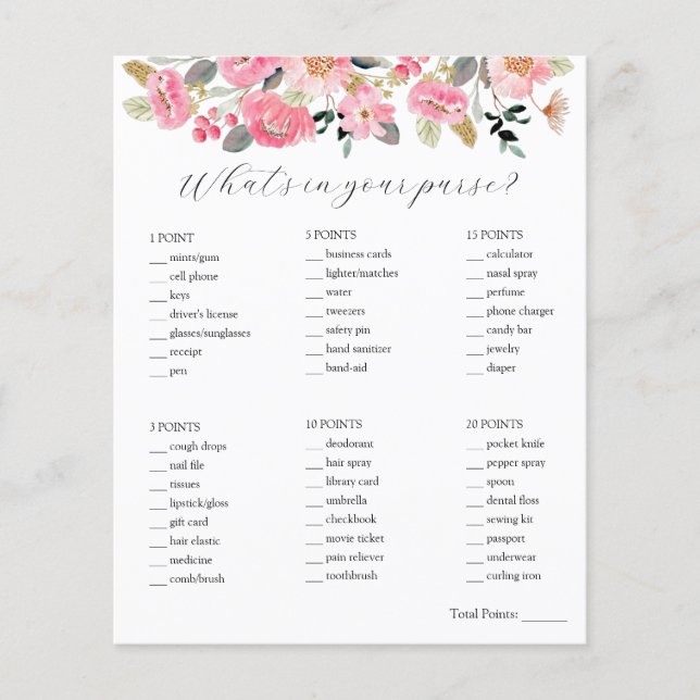 Wat zit er in je Purse Vrijgezellenfeest Game (Voorkant)