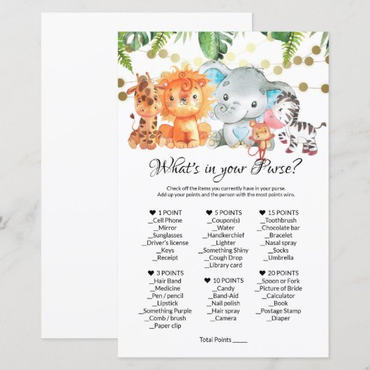 Wat zit er in je spel? Baby shower Games (Voorkant / Achterkant)