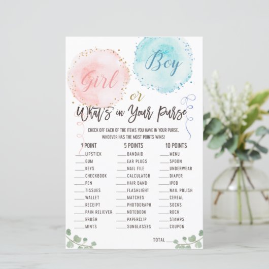 Wat zit er in je spel? Baby shower Games (Staand voorkant)