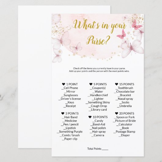 Wat zit er in je spel? Baby shower Games (Voorkant / Achterkant)