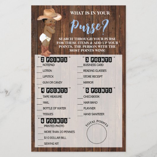 Wat zit er in je tas AA Cowboy Shower Game Kaart (Voorkant)