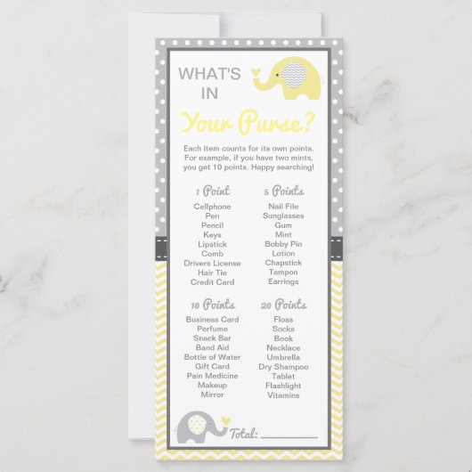 Wat zit er in je tas? Baby shower game (Voorkant)