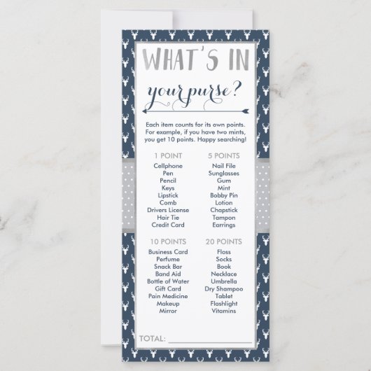 Wat zit er in je tas? Baby shower game (Voorkant)