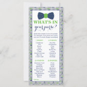 Wat zit er in je tas? Baby shower game, klein Man (Voorkant)