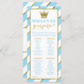 Wat zit er in je tas? Baby shower Game, Prince (Voorkant / Achterkant)