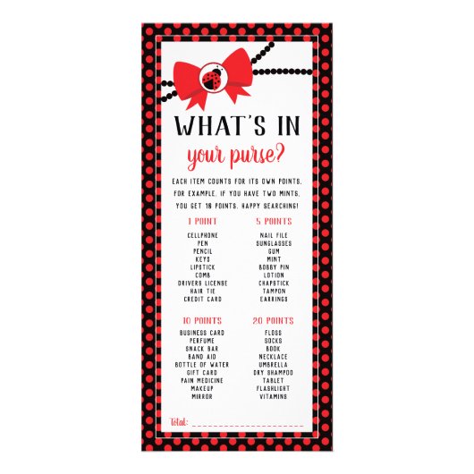 Wat zit er in je tas? Baby shower spel, 25 Pack Reclamekaart (Voorkant)