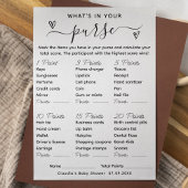 Wat zit er in je tas Baby shower spel Kaart