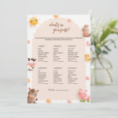 Wat zit er in je tas Baby shower spel Kaart (Staand voorkant)